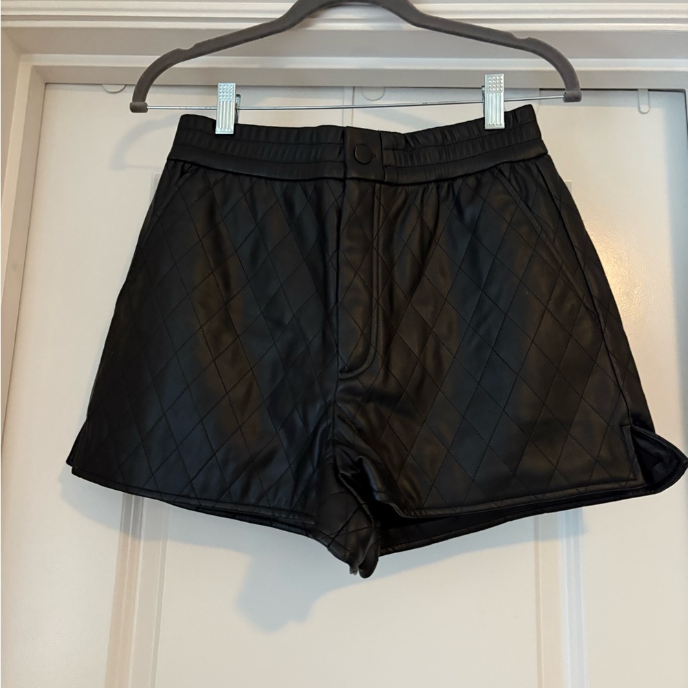 Zara Black Quilted Faux Leather Shorts
